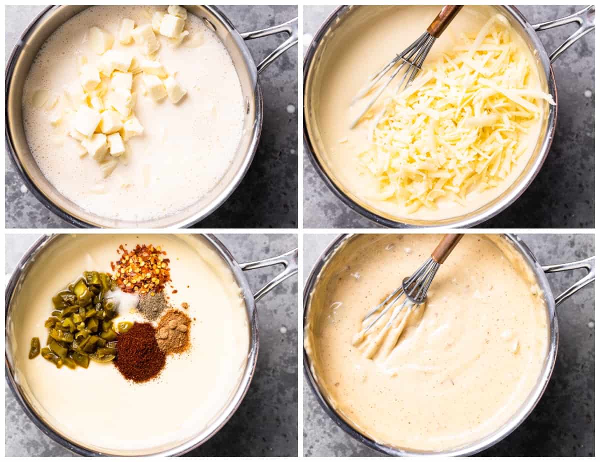 step by step process photos showing how to make queso.