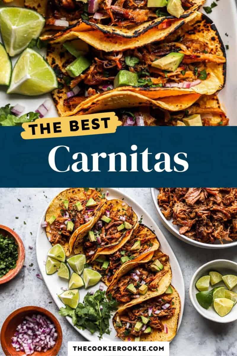 the best carnitas on a white plate.