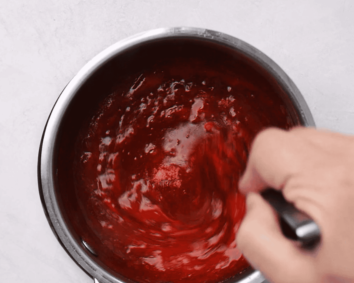 Making the Jell-O mixture.