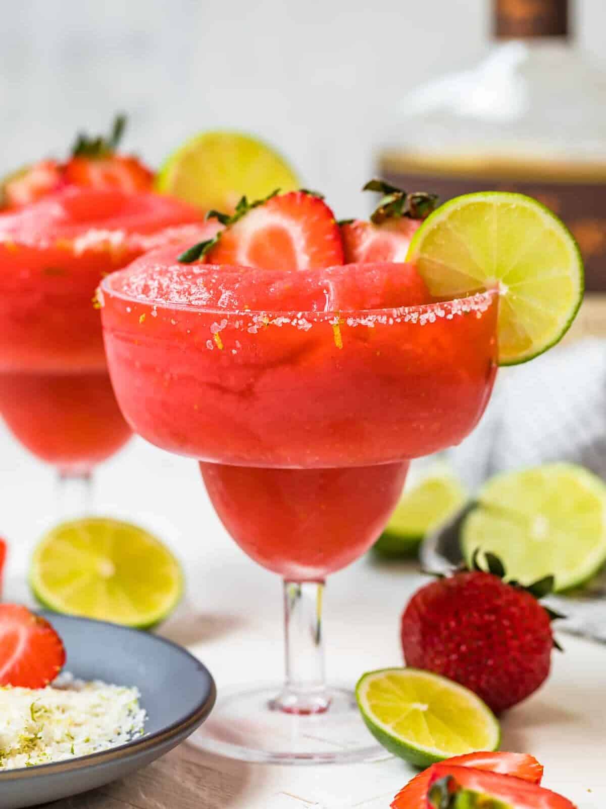 two strawberry margaritas in glasses