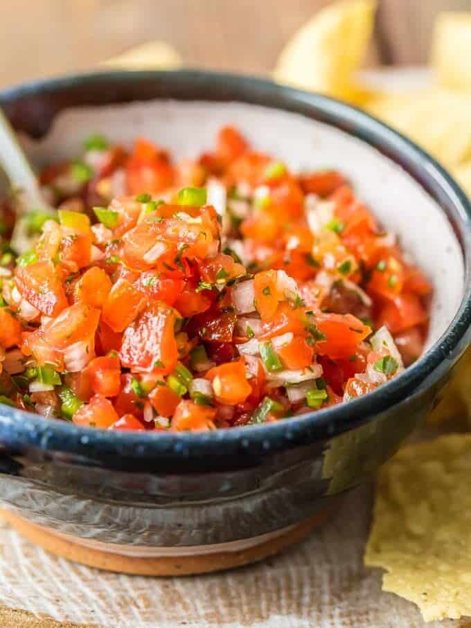 close up view of homemade pico de gallo