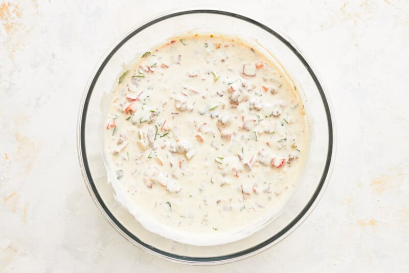 cheeseburger dip in a glass bowl.