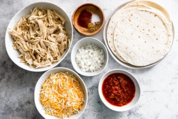 overhead view of ingredients for chicken flautas.