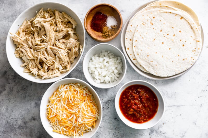 overhead view of ingredients for chicken flautas.