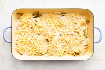 casserole with shredded cheese on top