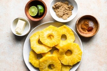 ingredients for grilled pineapple in individual bowls.