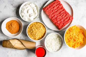 overhead view of ingredients for taco pie.