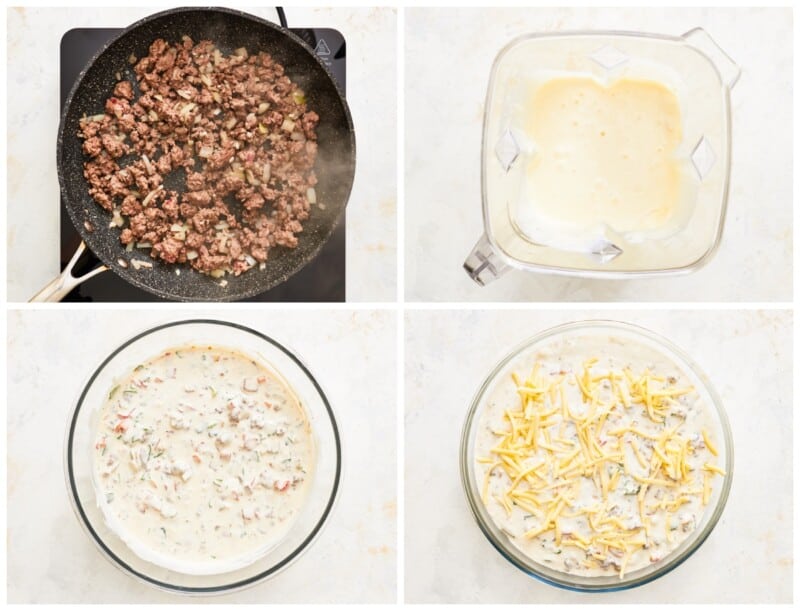 step by step photos for how to make cheeseburger dip.