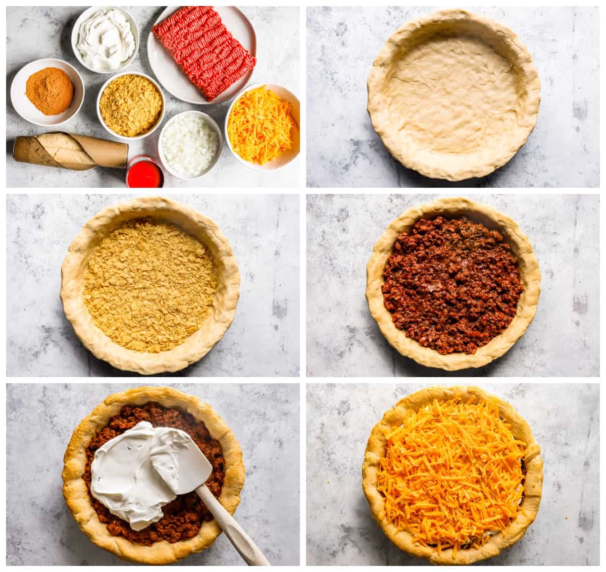 step by step photos for how to make taco pie with crescent roll dough