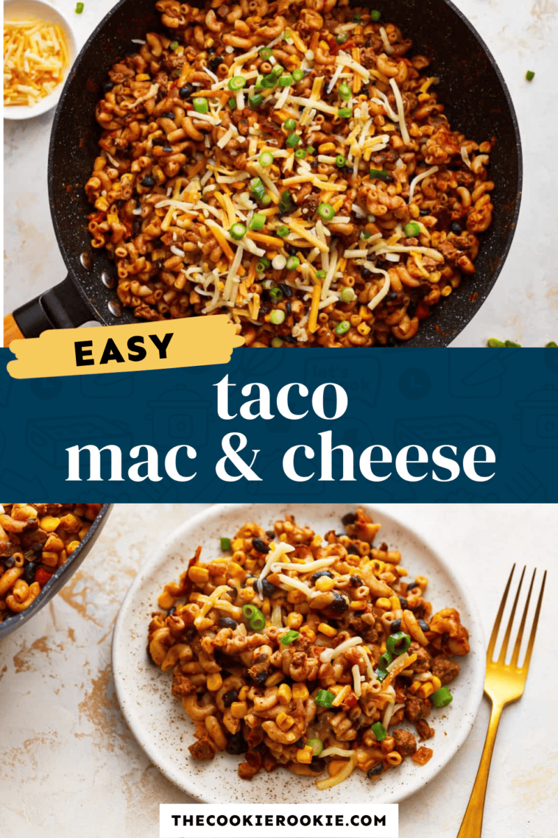 A delectable collage of taco mac and cheese, sizzling in a pan.