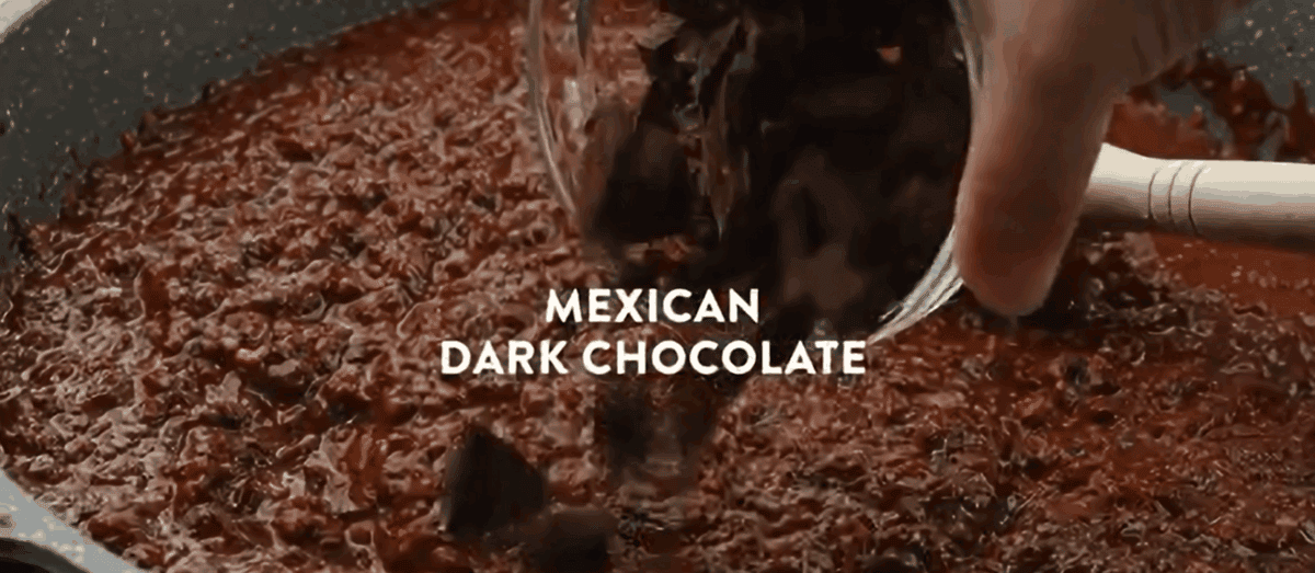 Adding Mexican dark chocolate to the sauce. 