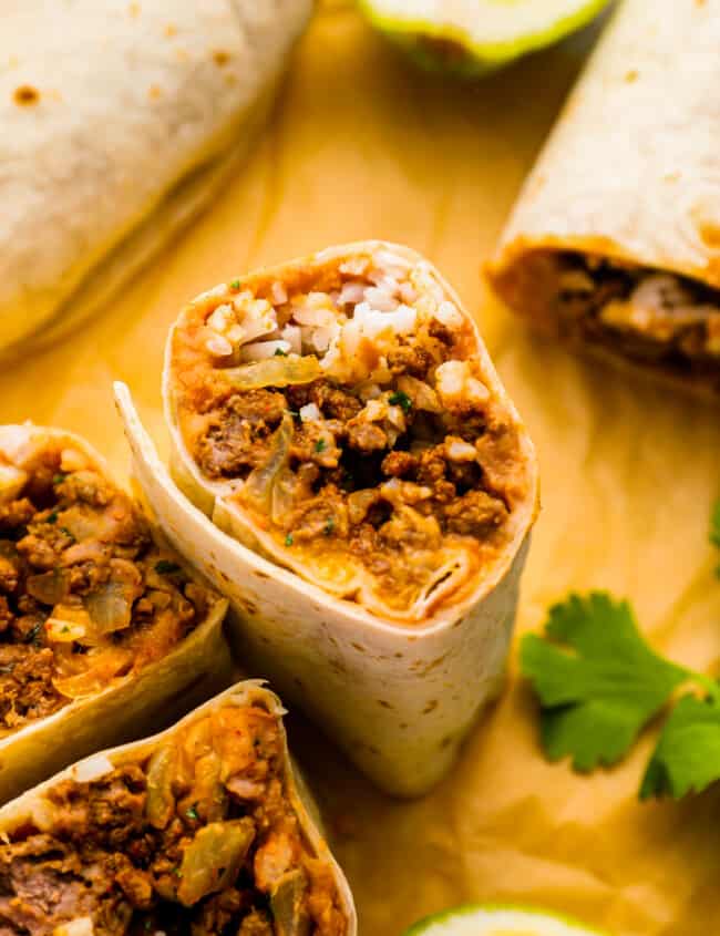mexican burritos with lime and cilantro.