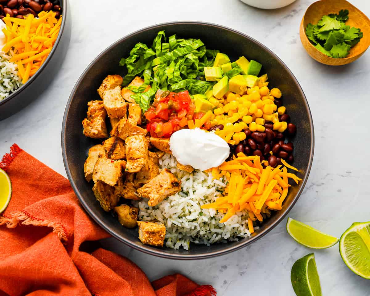 chicken burrito bowls inspired by Chipotle