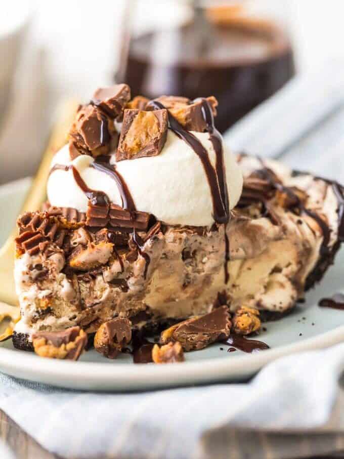 Peanut Butter Ice Cream Pie slice on plate