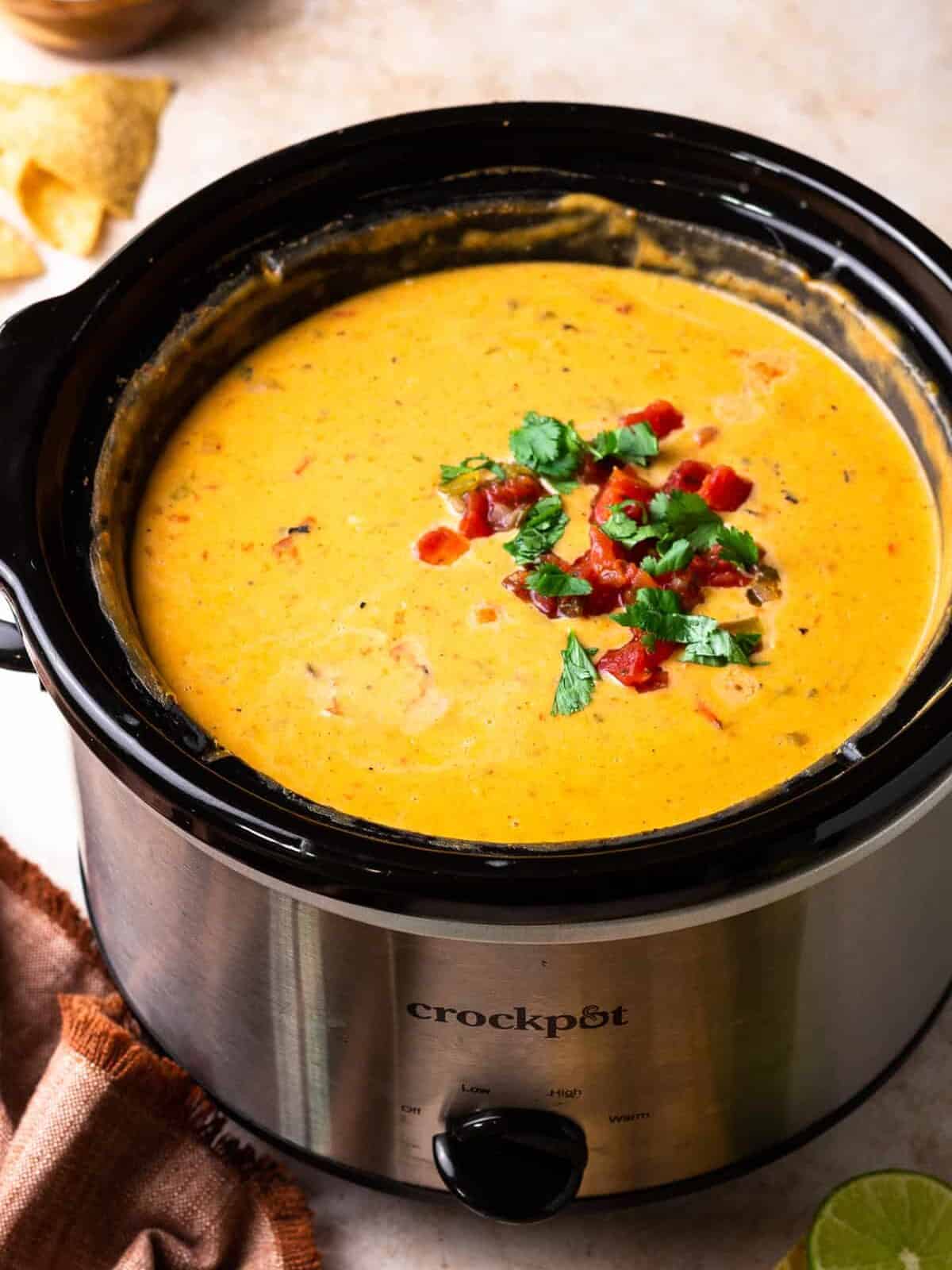 queso cheese cooking in a Crockpot