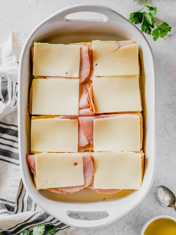 making ham sliders on Hawaiian rolls