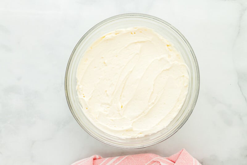 vanilla frosting in a glass bowl.
