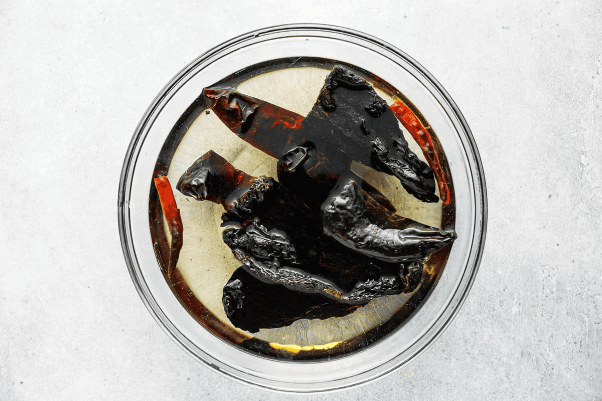 Mexican chilis soaking in water.