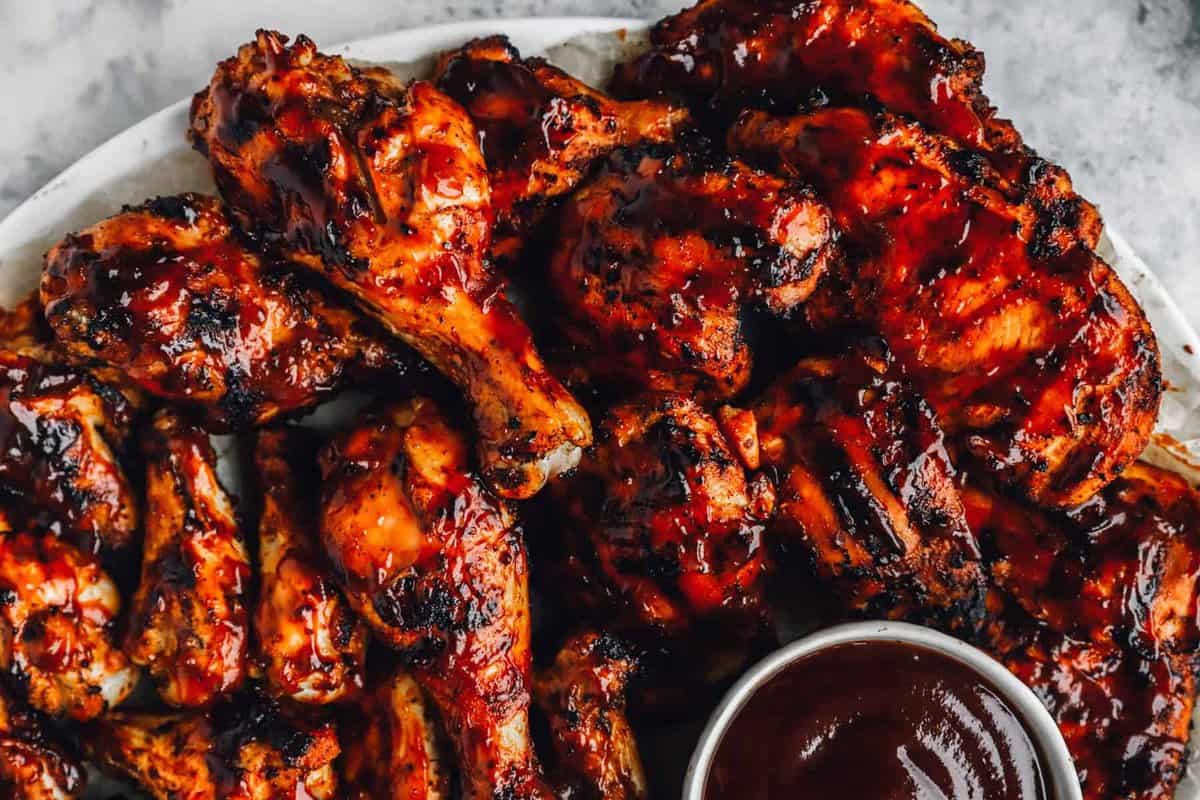 close up on a plate of BBQ grilled chicken