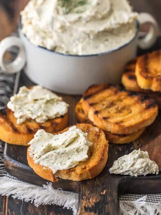 Boursin Cheese dip and sliced toasted bread.
