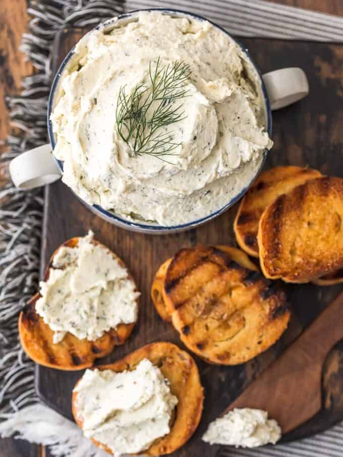 Boursin Cheese spread on sliced, toasted bread