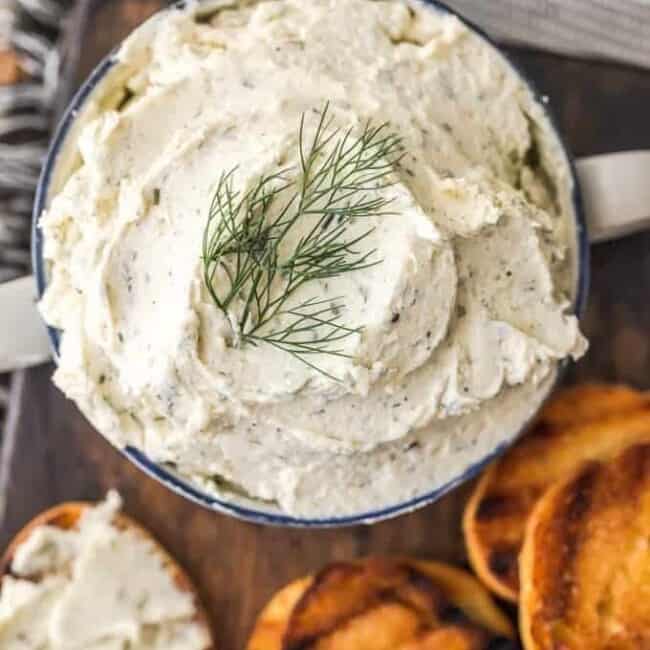 Boursin Cheese in a bowl with toasted bread