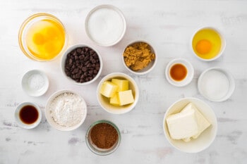 overhead view of ingredients for cream cheese brownies.