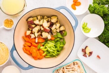 the ingredients for a chicken pot pie.