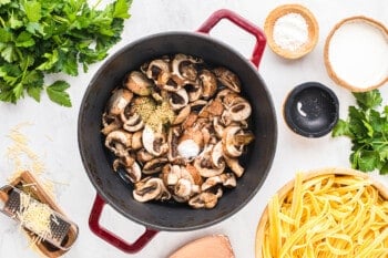 mushrooms cooking in a pot