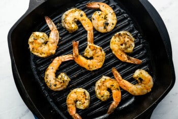 grilled shrimp in a grill pan.