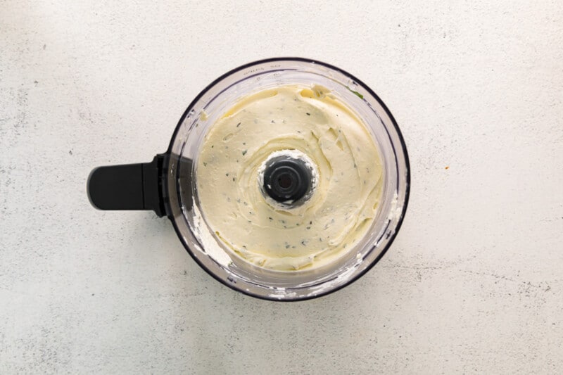 whipped feta dip in a food processor.