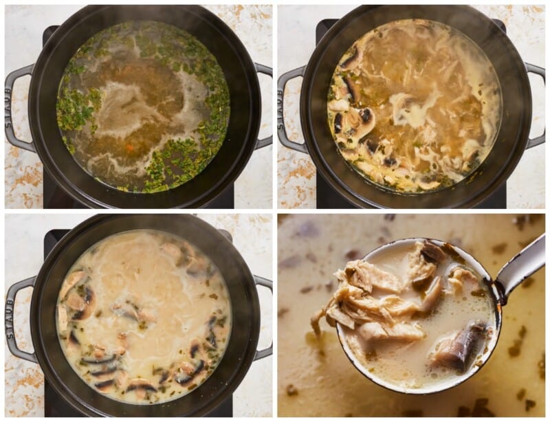 step by step photos for how to make Thai coconut chicken soup.