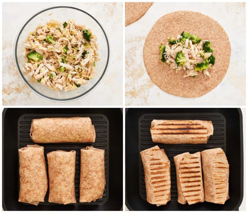 step by step photos for how to make chicken ranch wraps.