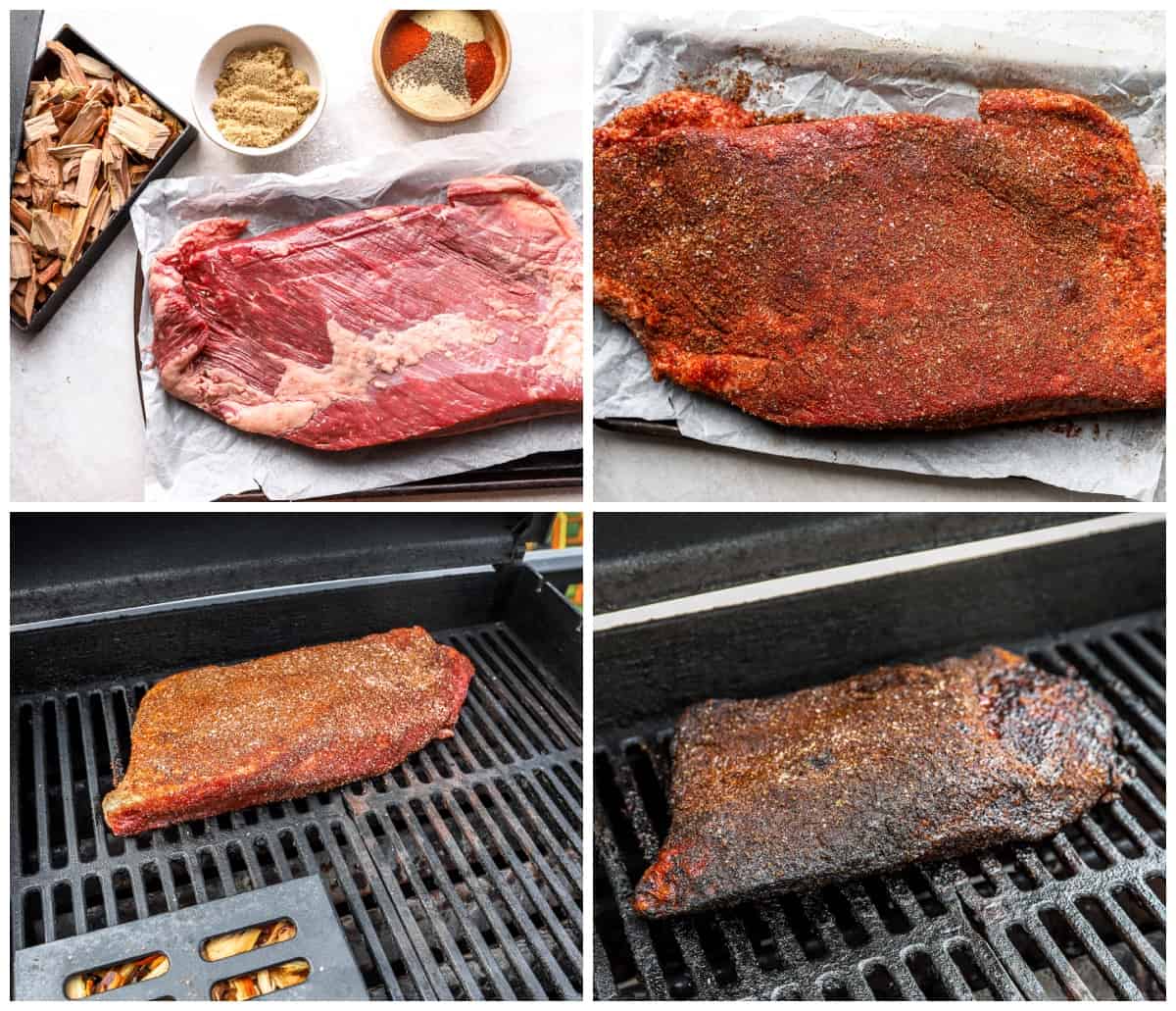 process shots showing how to smoke a brisket.