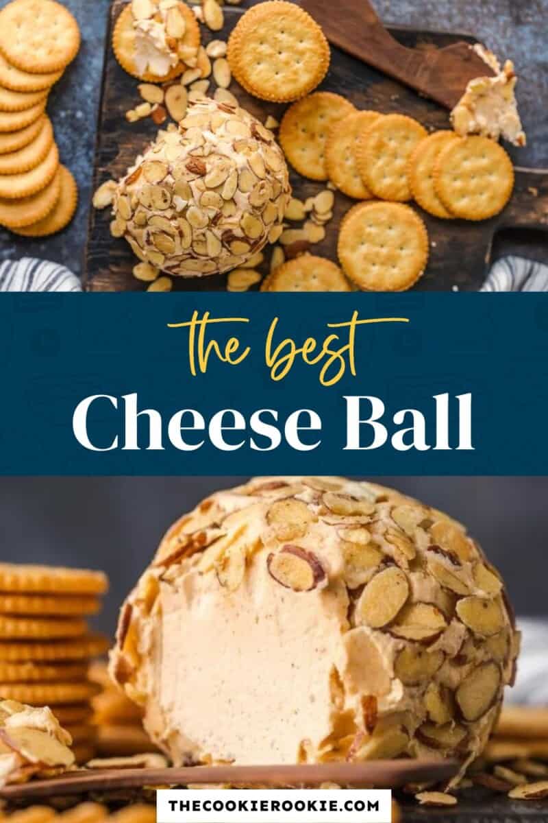 the best cheese ball with crackers on a cutting board.
