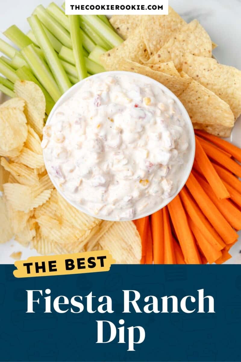 fiesta ranch dip on a plate with carrots and chips.