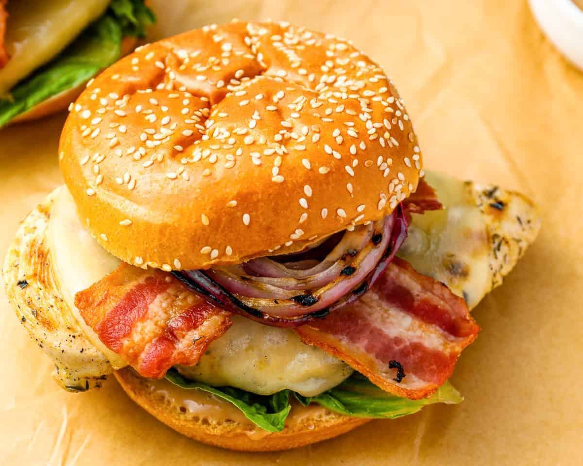 finished and assembled grilled chicken sandwich