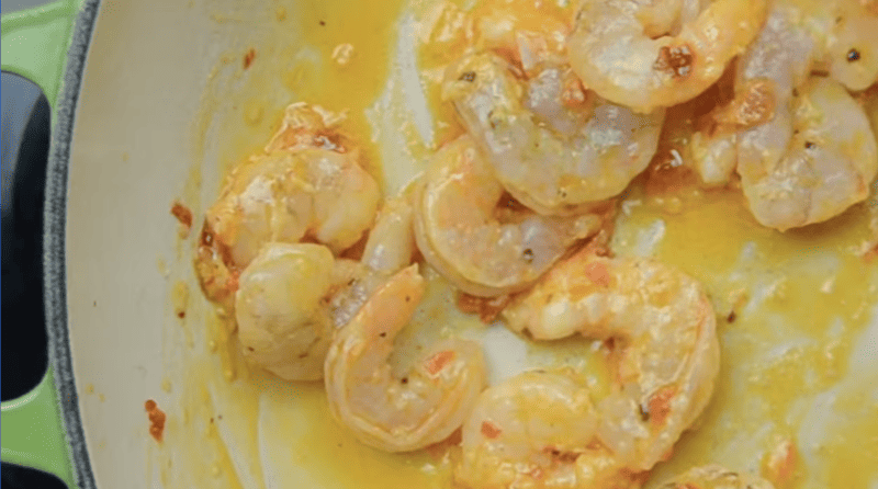 chili garlic shrimp in a pan.