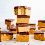 peanut butter fudge stacked on top of each other.