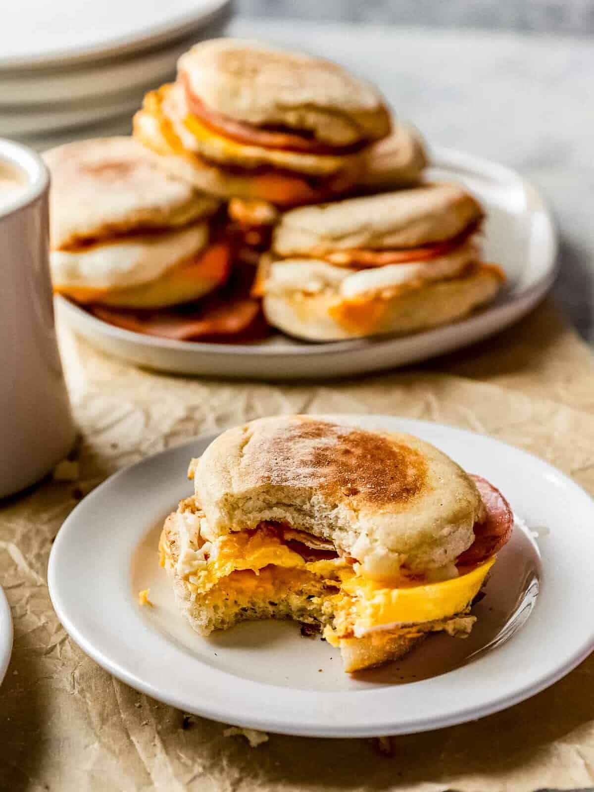 plates with homemade egg mcmuffins