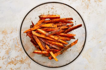 sweet potato fries in a glass bowl.