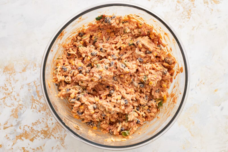 mexican rice in a glass bowl.