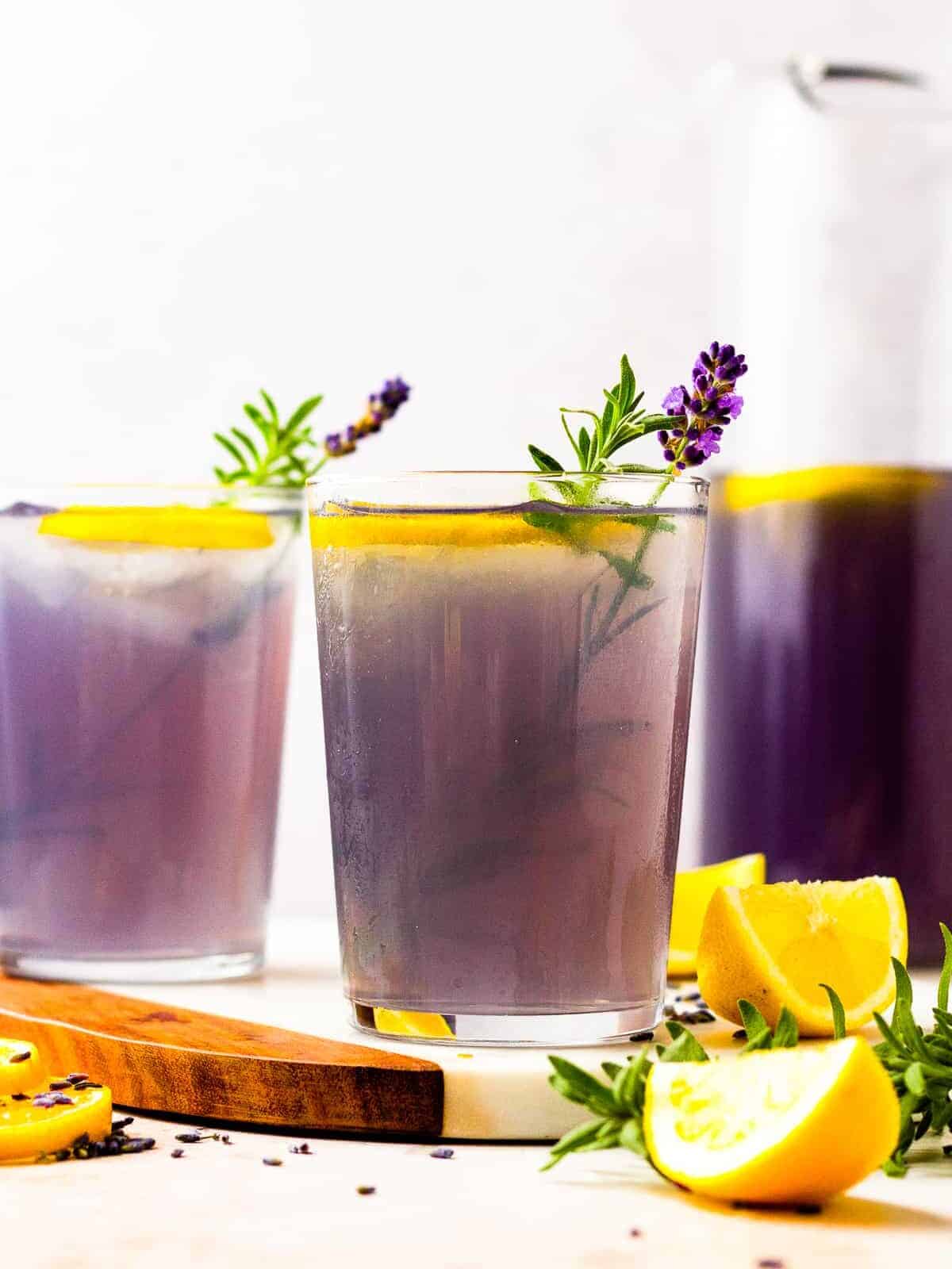 two glasses of lavender drinks