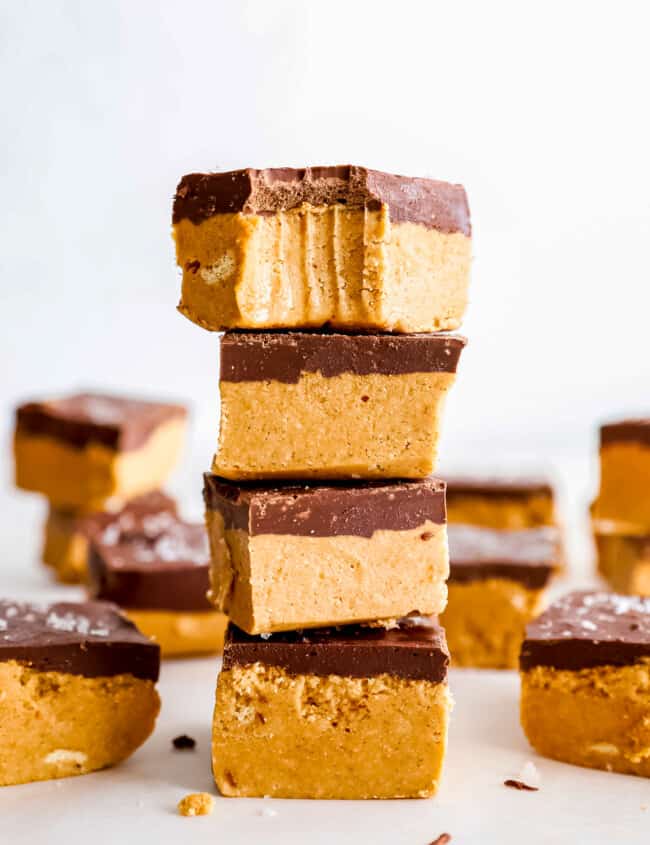 peanut butter fudge stacked on top of each other.