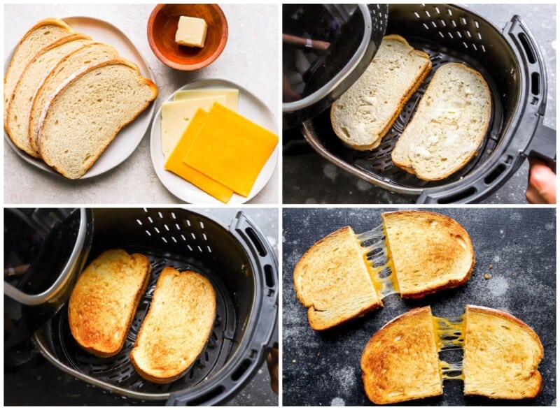 step by step photos for how to make air fryer grilled cheese.