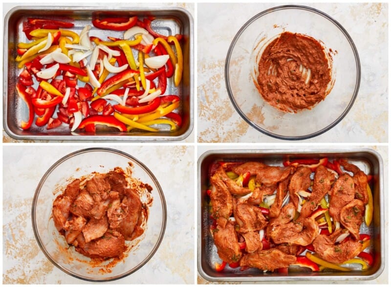 a series of photos showing how to make mexican chicken fajitas.