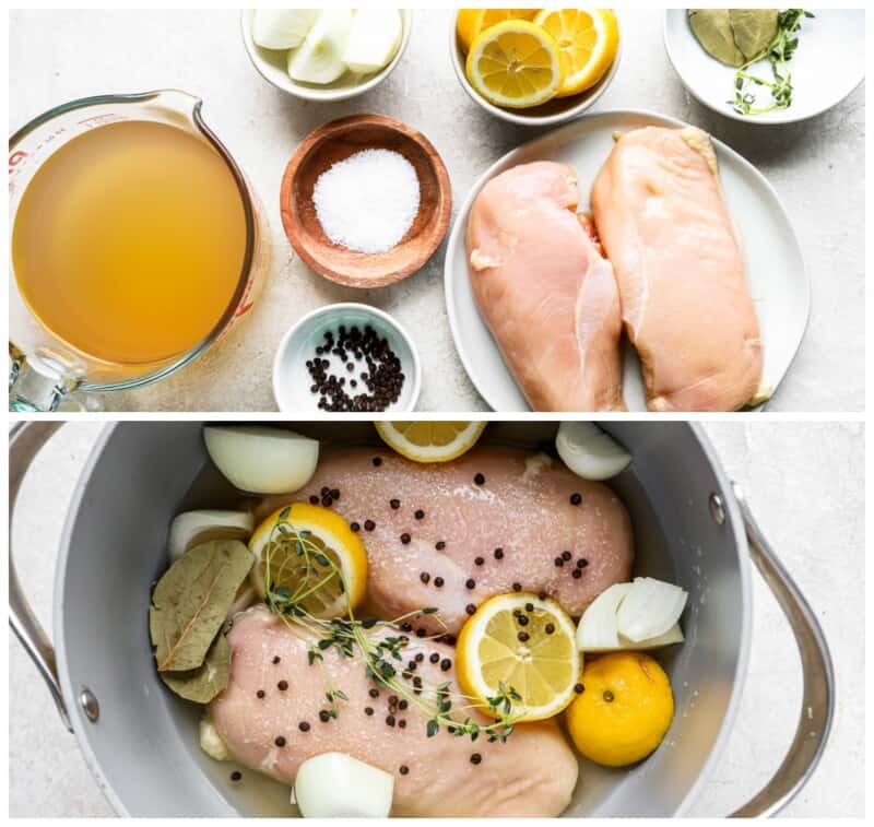 step by step photos for how to make poached chicken.