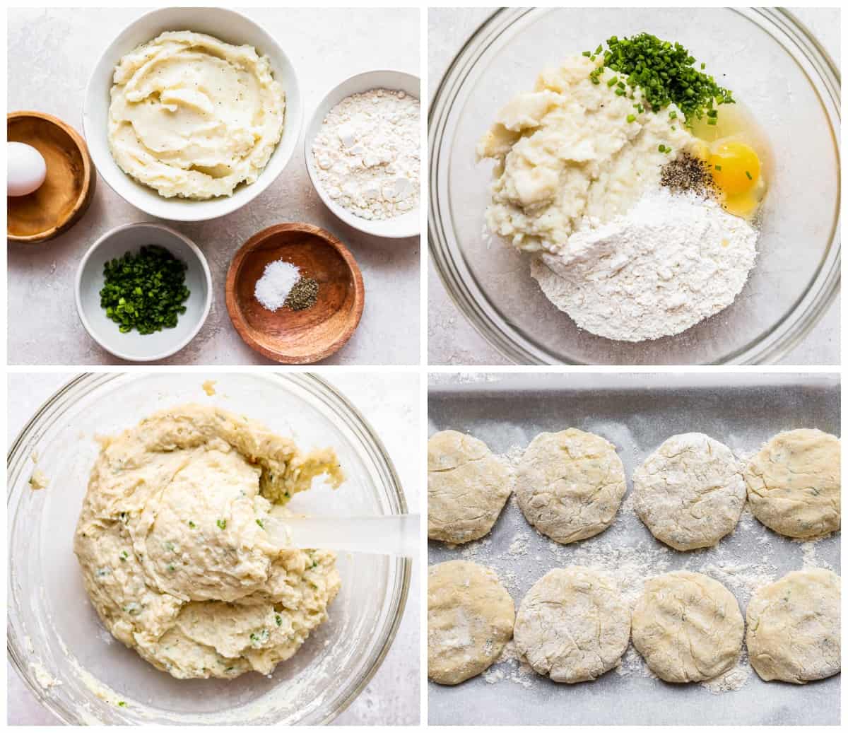 a series of photos showing the process of making mashed potato cakes.