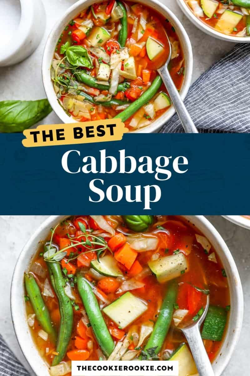 Cabbage soup in two bowls with the text the best cabbage soup.