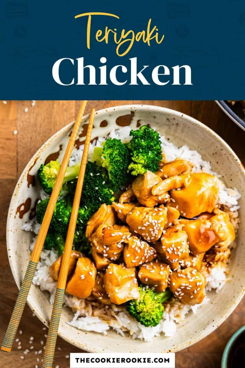 Teriyaki chicken with broccoli and chopsticks.